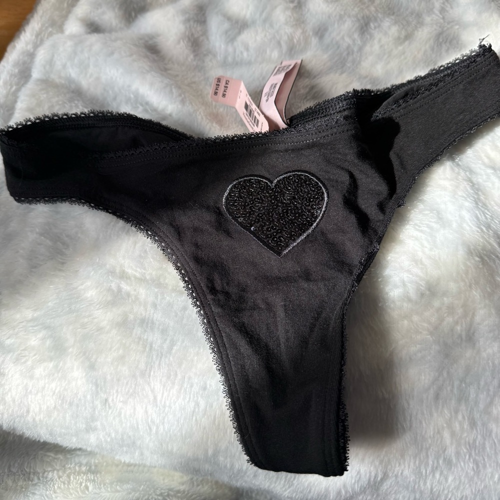 Victoria's Secret Black Sequin Heart Thong -NWT